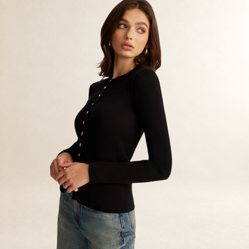 Women's waist long sleeve blouse with button placket, tight fit and ribbed texture