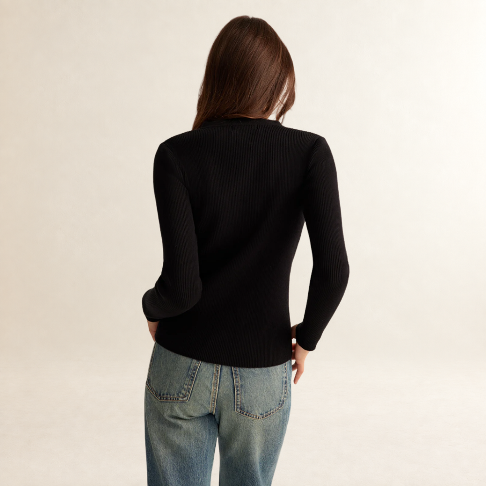 Women's waist long sleeve blouse with button placket, tight fit and ribbed texture