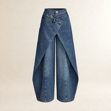 Women's waist wide pants with high waist, cross-front design and ankle-length