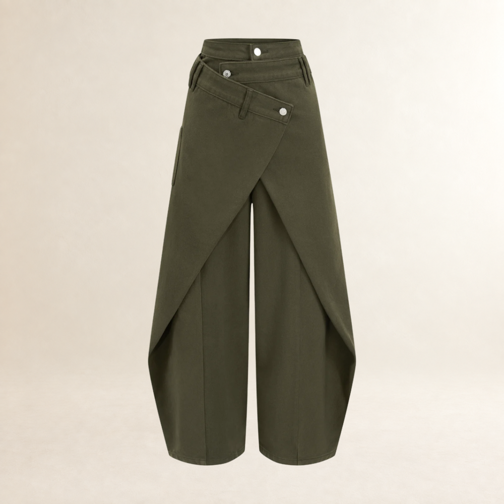 Women's waist wide pants with high waist, cross-front design and ankle-length