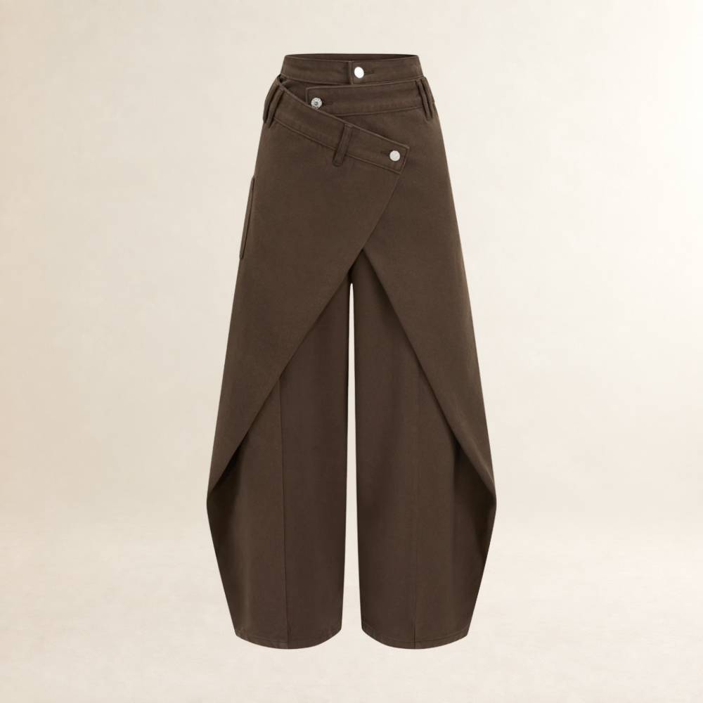 Women's waist wide pants with high waist, cross-front design and ankle-length