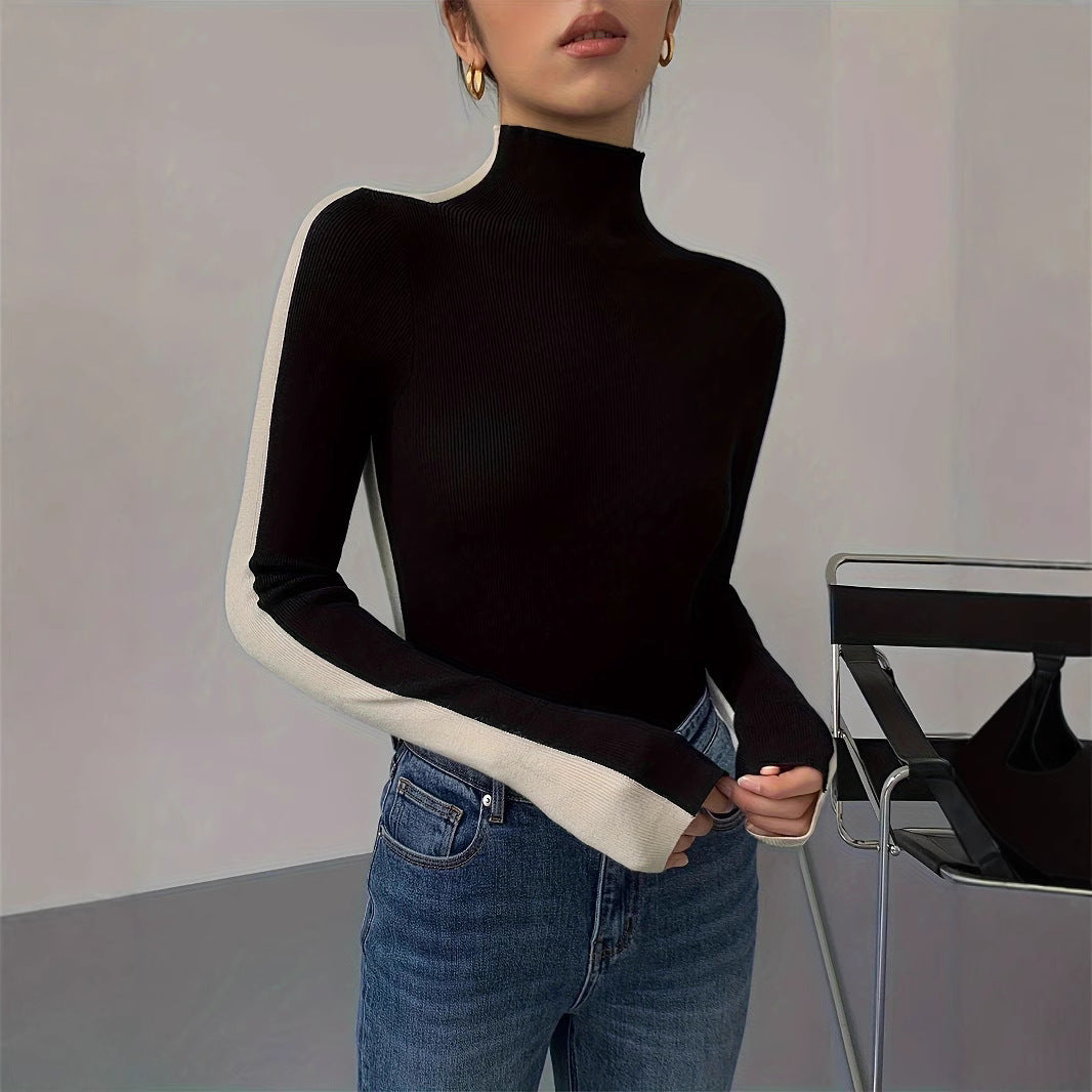 Women's top with round neckline and long sleeves - color block design and regular fit