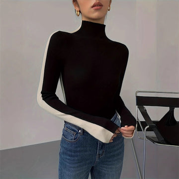 Women's top with round neckline and long sleeves - color block design and regular fit