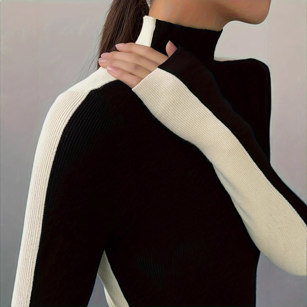 Women's top with round neckline and long sleeves - color block design and regular fit