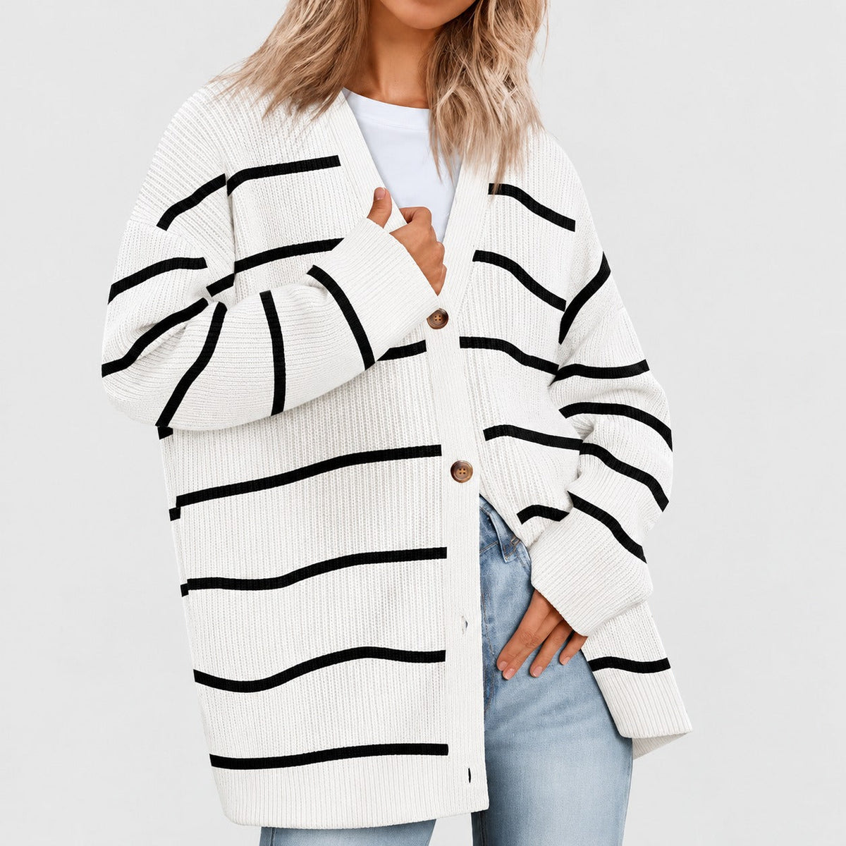 Women's Tunic with V-Neck and Button Placket in Oversized Cut