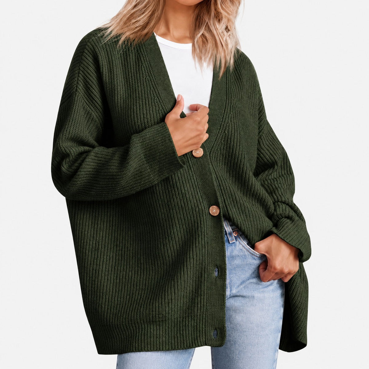 Women's Tunic with V-Neck and Button Placket in Oversized Cut