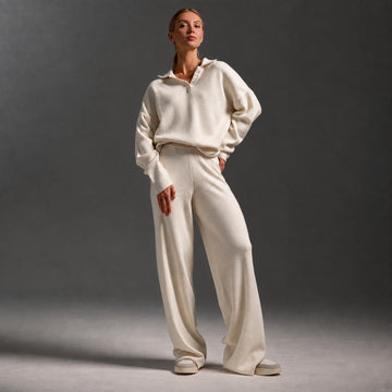 Women's Gym Bag Set with Polo Collar, Long Sleeve, Loose Fit and Wide Pants