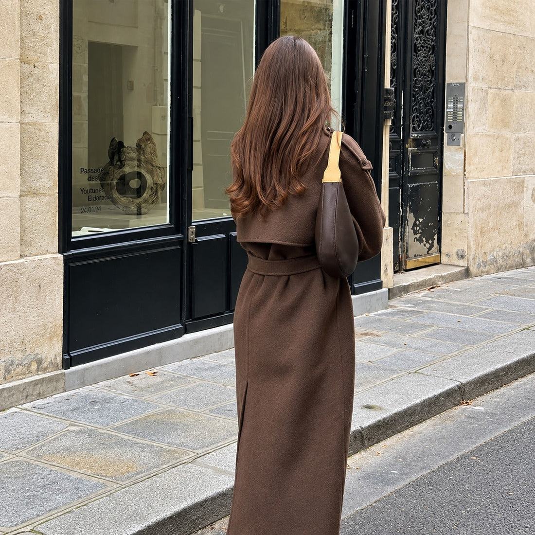 Double-Breasted Women's Coat with Belt - Long Sleeve, Classic Collar