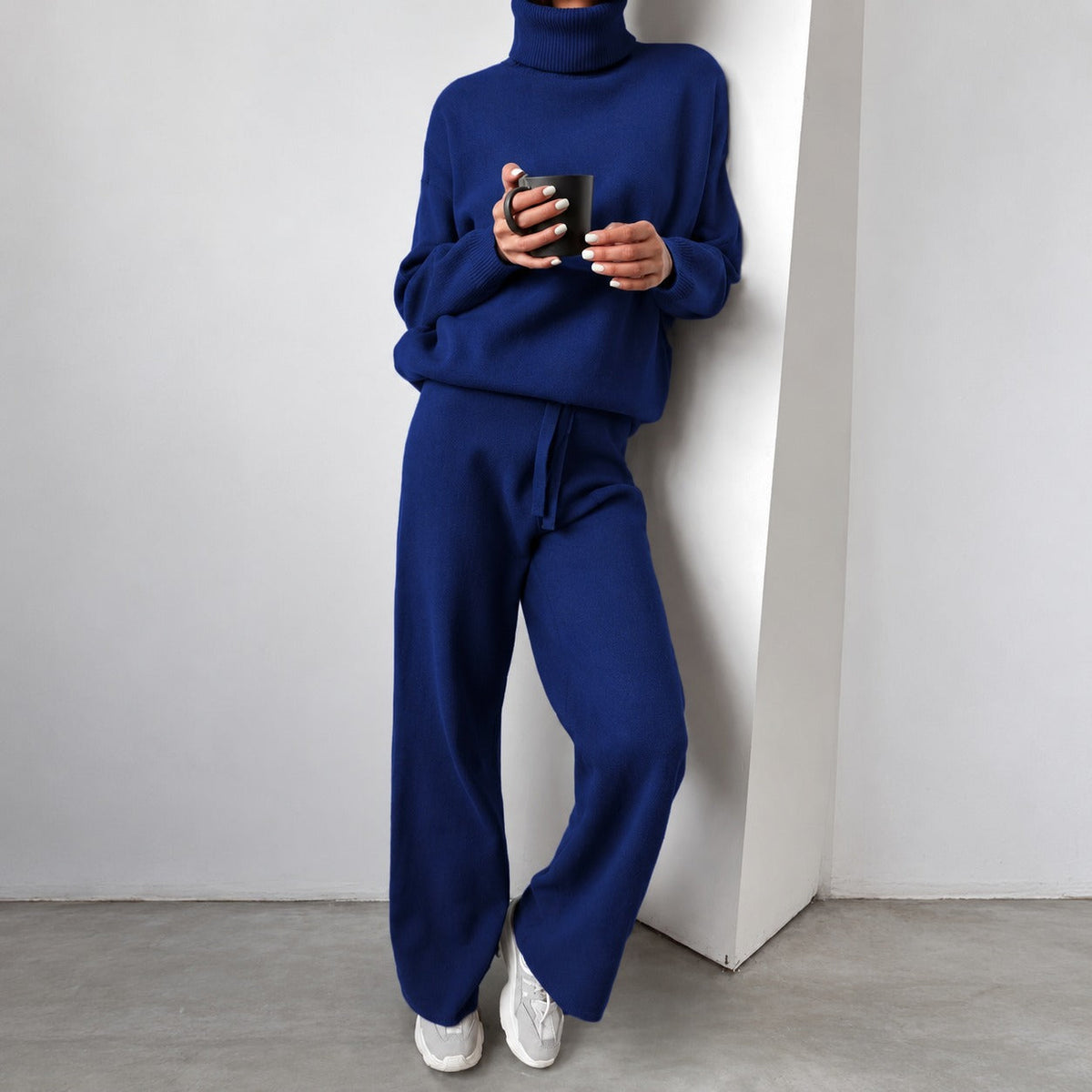 Casual Set for Women - Turtleneck Sweater and Wide Pants with Loose Fit