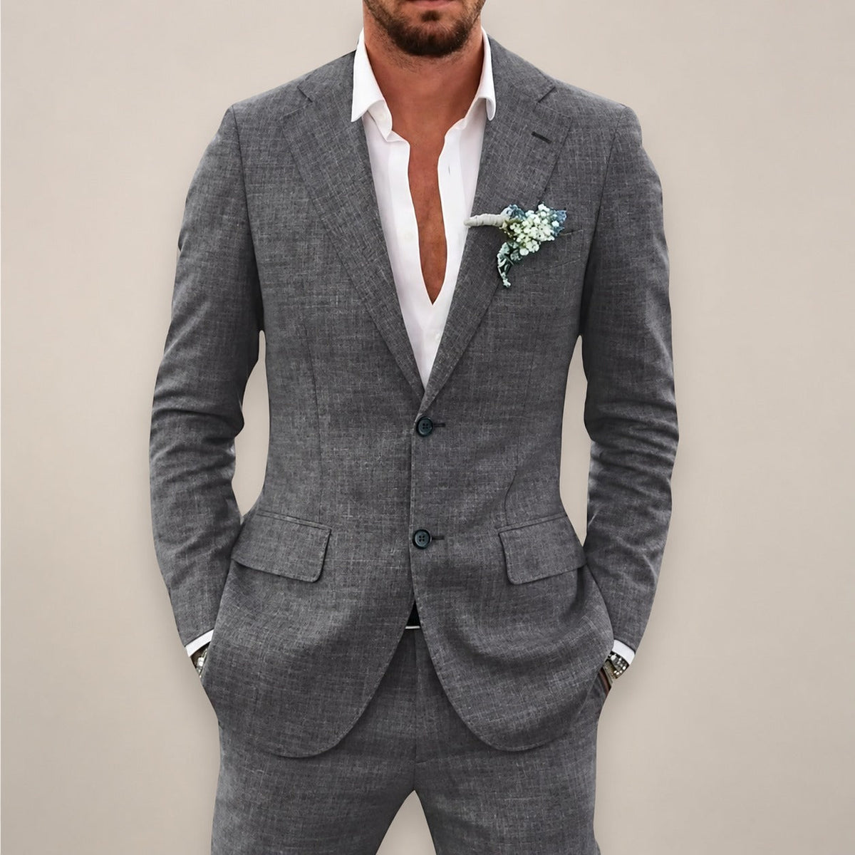 Men's Suit Set Two-Piece Blazer with Pants Single-Breasted Tailored Fit