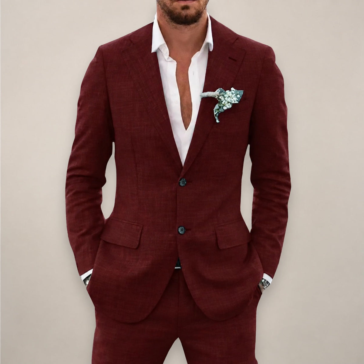 Men's Suit Set Two-Piece Blazer with Pants Single-Breasted Tailored Fit