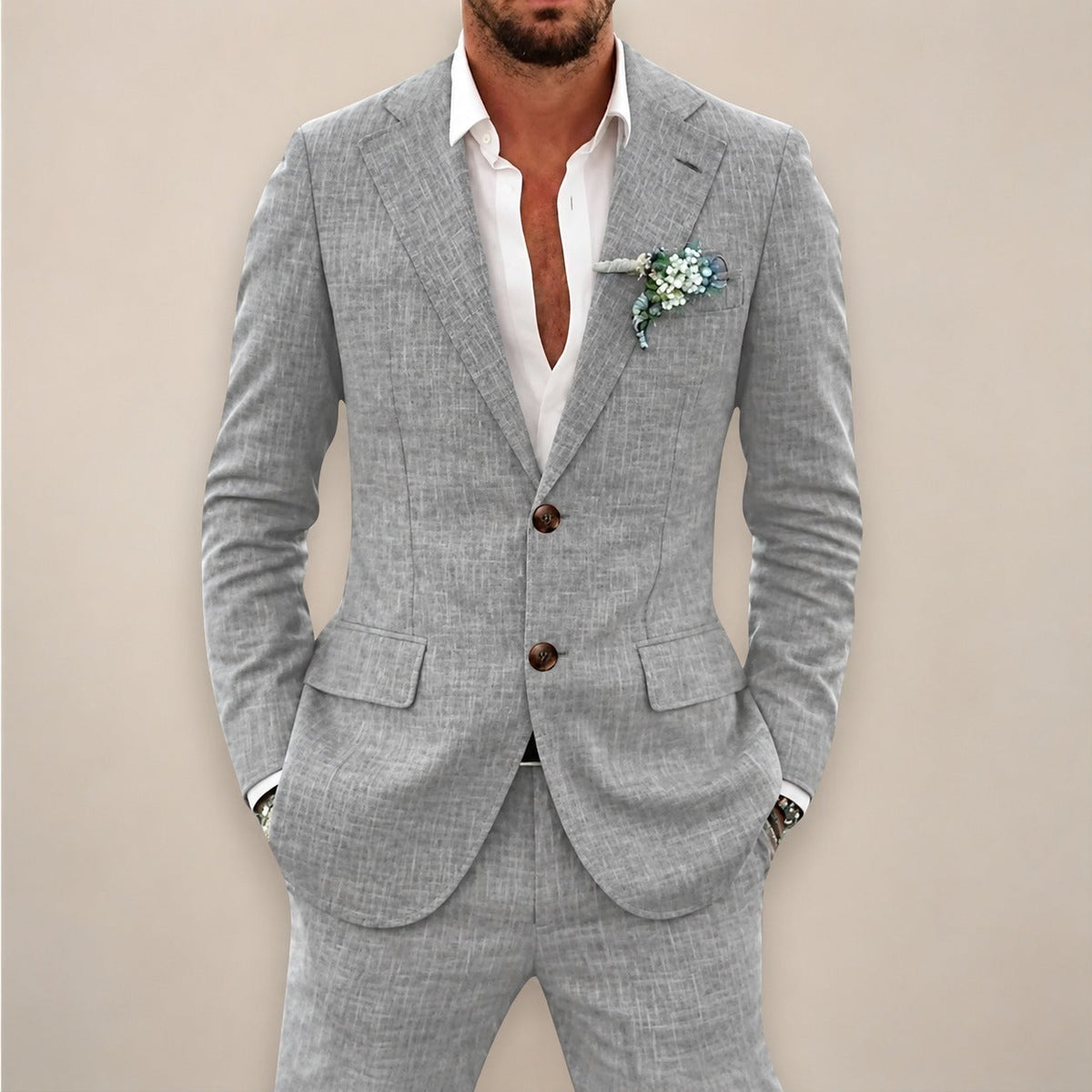Men's Suit Set Two-Piece Blazer with Pants Single-Breasted Tailored Fit