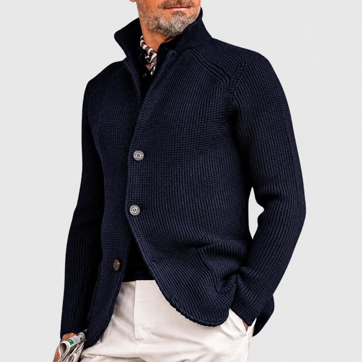 Men's Cardigan with Button Placket, Shawl Collar and Regular Cut