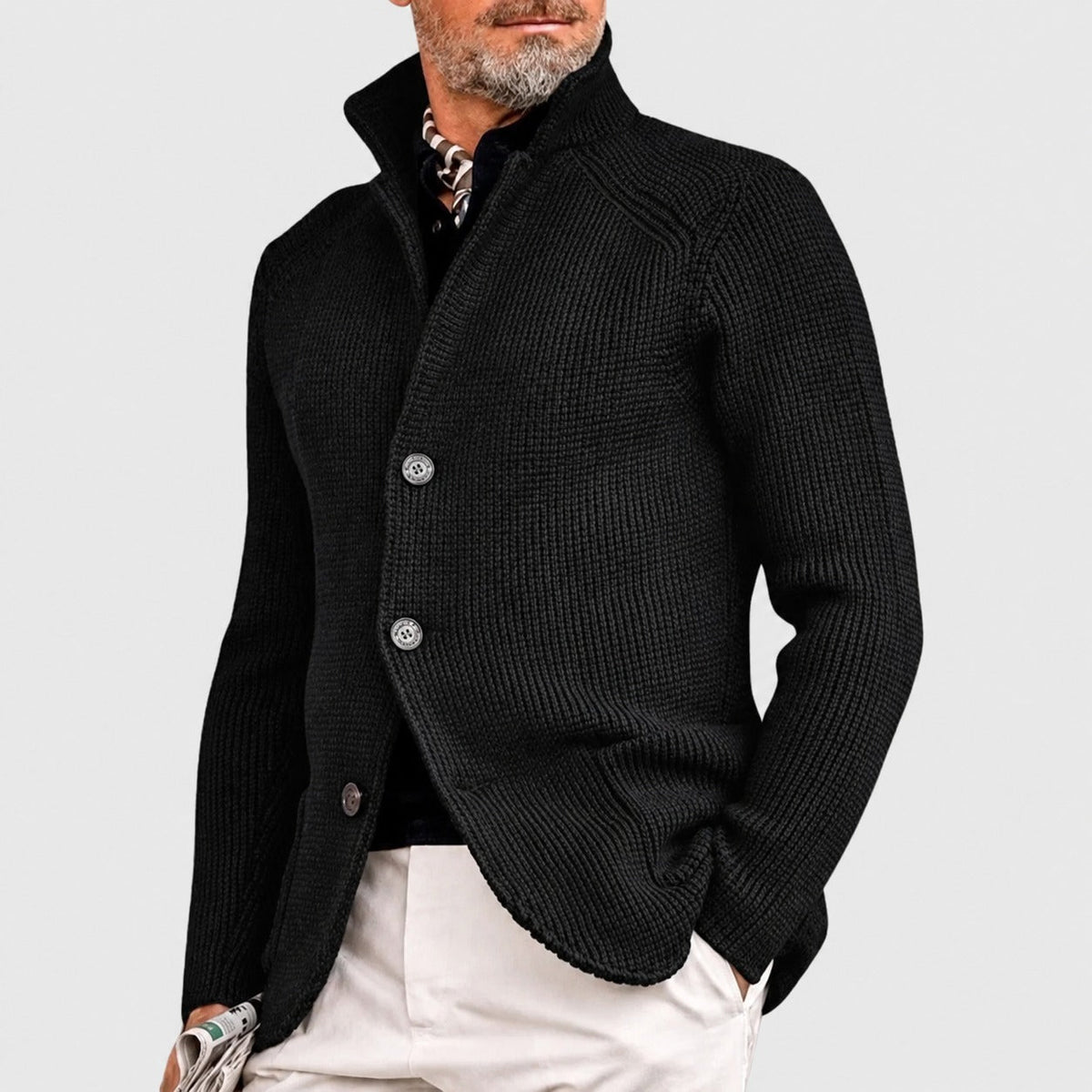 Men's Cardigan with Button Placket, Shawl Collar and Regular Cut