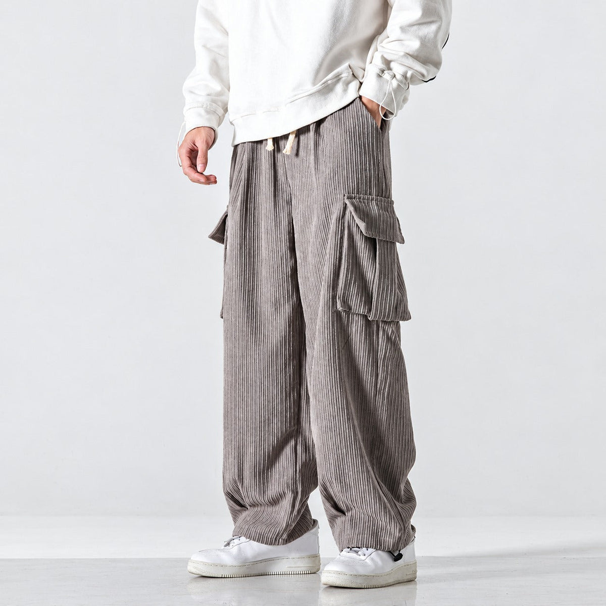 Men's Cargo Pants with Loose Fit Elastic Waist Side Pockets