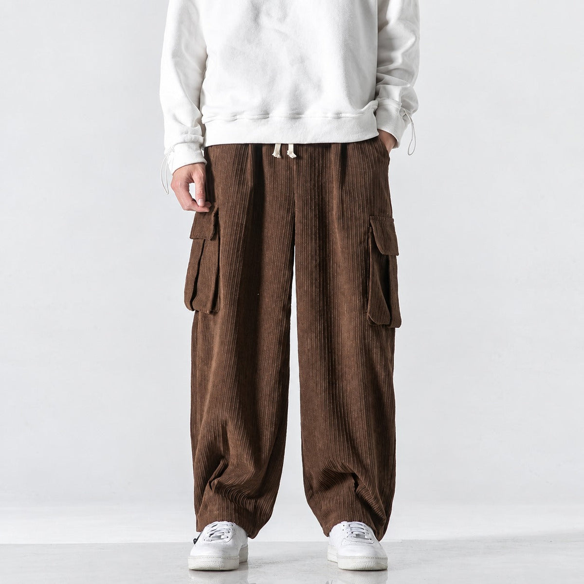 Men's Cargo Pants with Loose Fit Elastic Waist Side Pockets