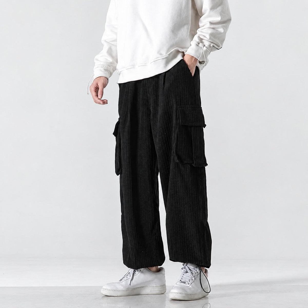 Men's Cargo Pants with Loose Fit Elastic Waist Side Pockets