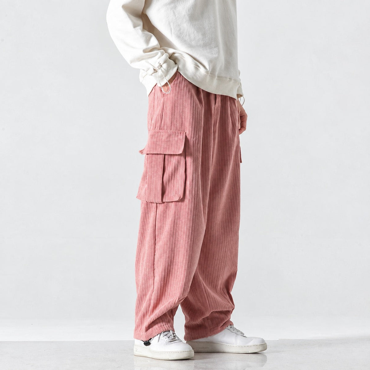 Men's Cargo Pants with Loose Fit Elastic Waist Side Pockets