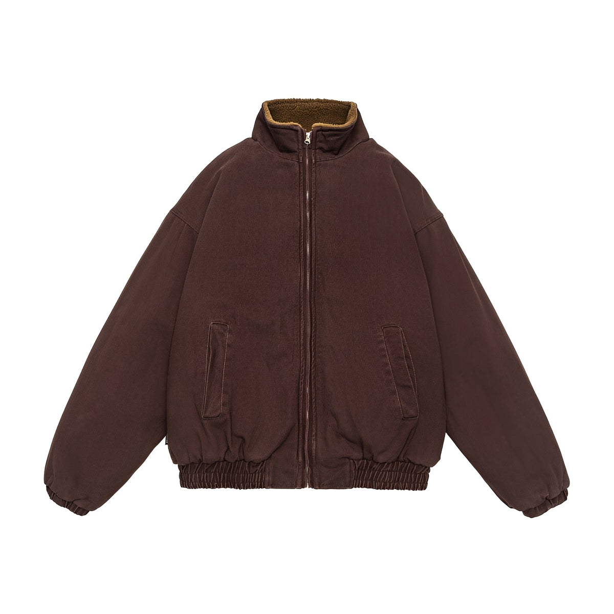 Men's Casual Jacket with Zipper Oversized Cut Stand-Up Collar