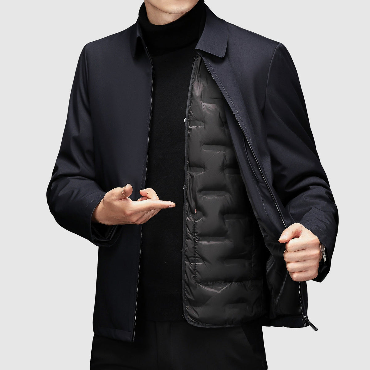 Men's Casual Jacket with Zipper and Polo Collar - Regular Fit