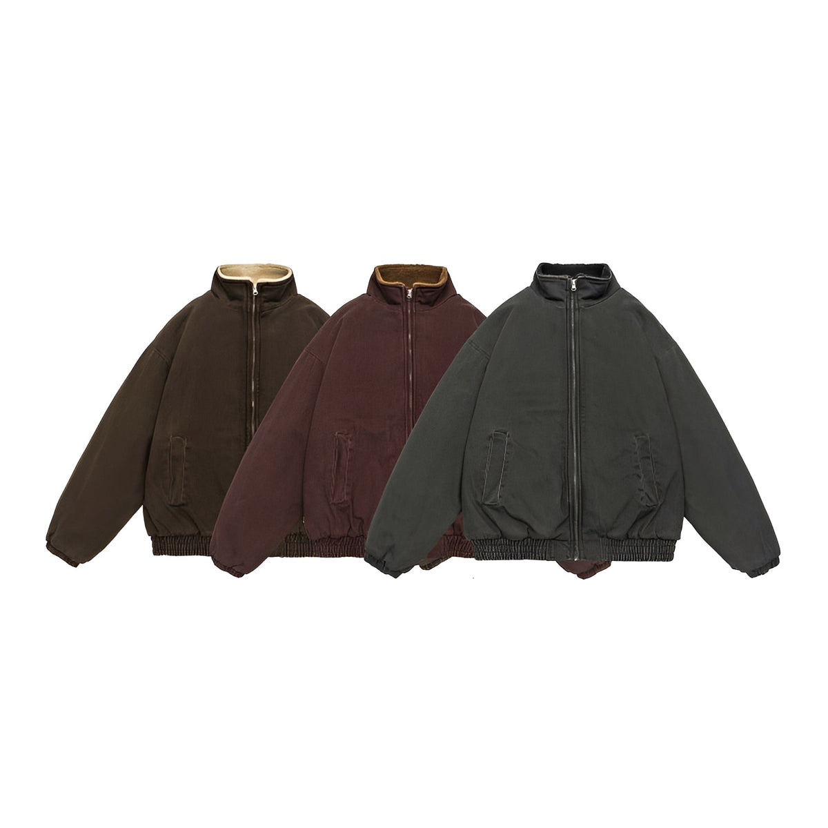Men's Casual Jacket with Zipper Oversized Cut Stand-Up Collar