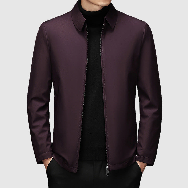 Men's Casual Jacket with Zipper and Polo Collar - Regular Fit