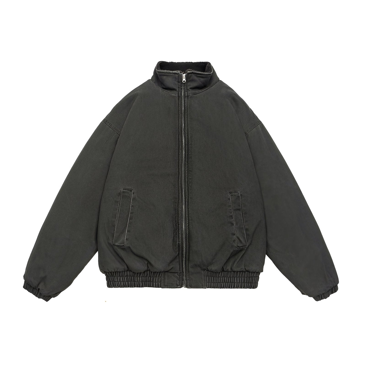 Men's Casual Jacket with Zipper Oversized Cut Stand-Up Collar