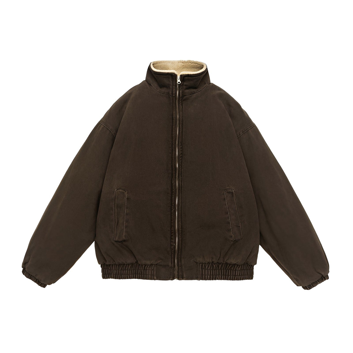 Men's Casual Jacket with Zipper Oversized Cut Stand-Up Collar