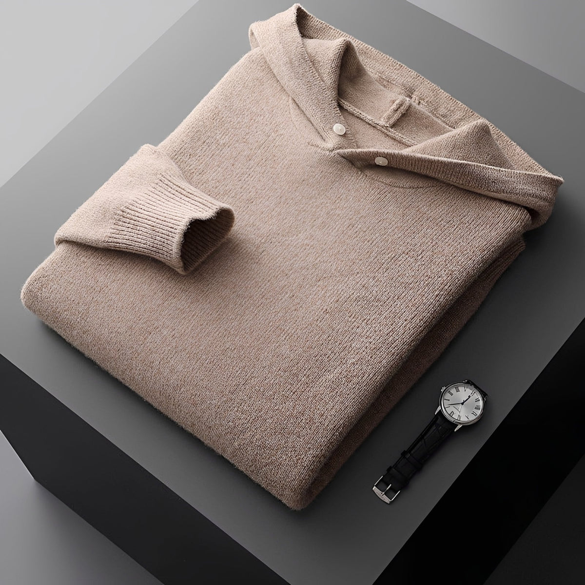 Men's hoodie with button closure and contrast collar - Regular fit
