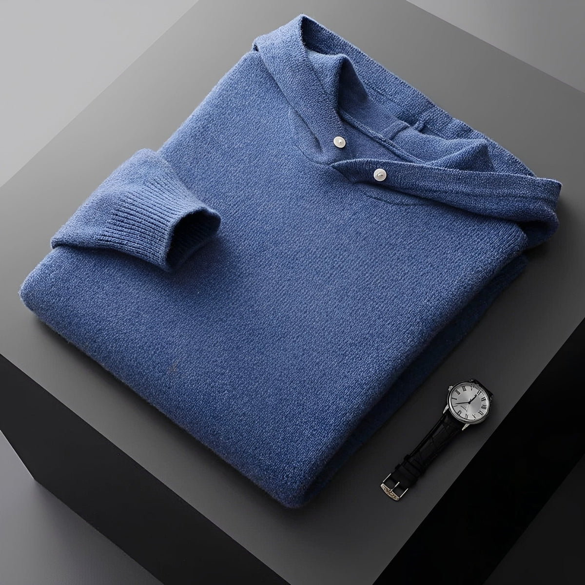Men's hoodie with button closure and contrast collar - Regular fit