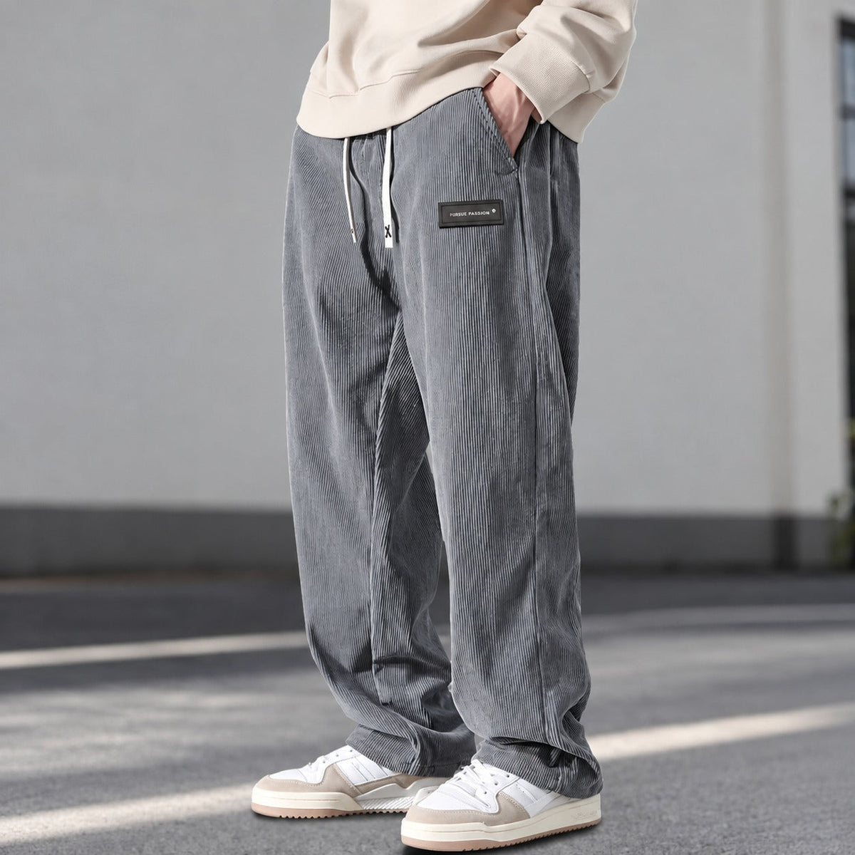 Men's Pants Relaxed Fit with Drawstring and Side Pockets