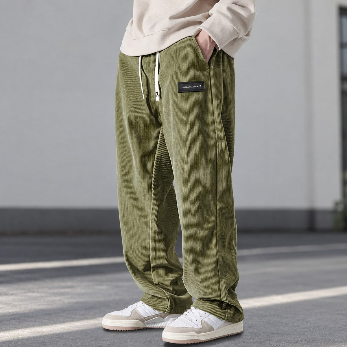 Men's Pants Relaxed Fit with Drawstring and Side Pockets
