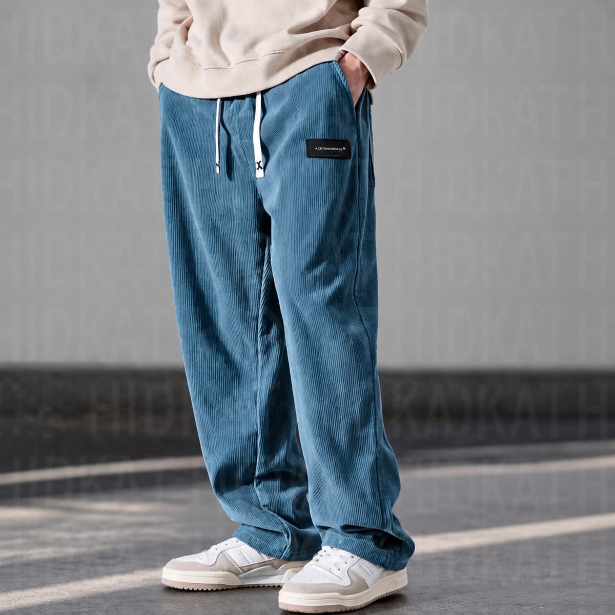 Men's Pants Relaxed Fit with Drawstring and Side Pockets