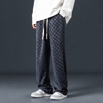 Men's Jogging Pants with Check Pattern Elastic Waistband Loose Fit