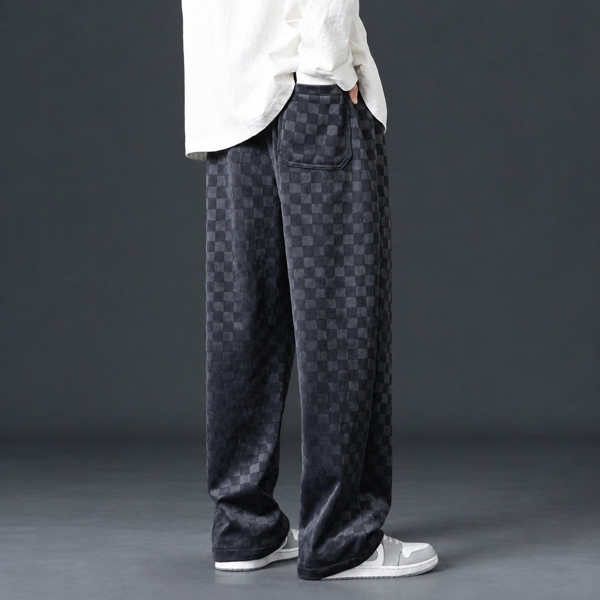 Men's Jogging Pants with Check Pattern Elastic Waistband Loose Fit