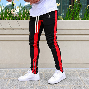 Men's Jogging Pants with Contrast Stripes, Zipper Pockets and Tapered Fit