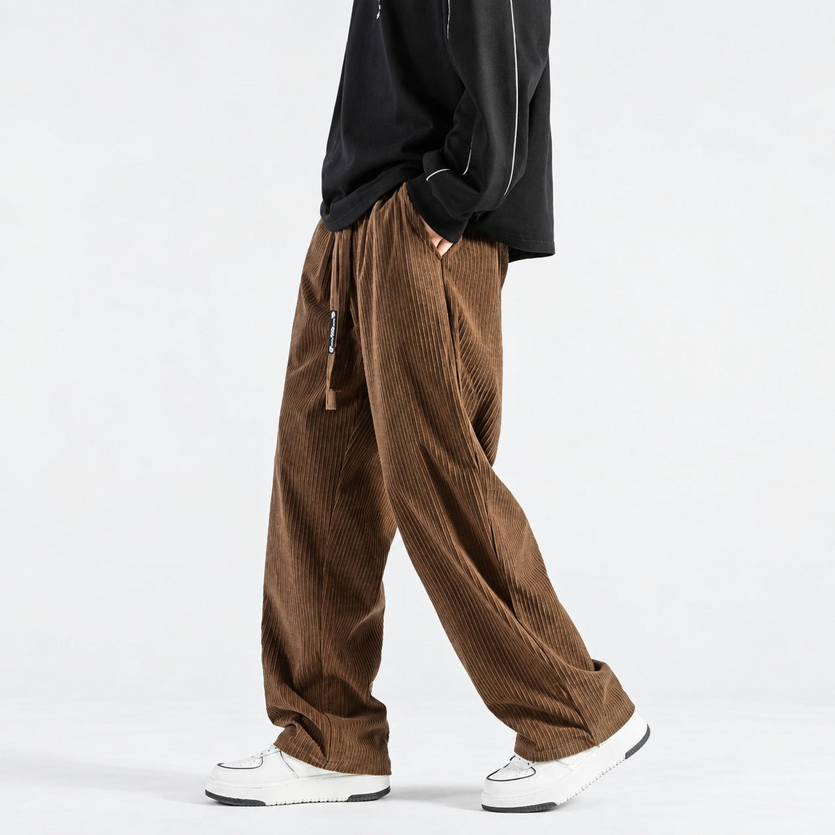 Men's Jogging Pants with Loose Fit Drawstring Waist Wide Leg Line