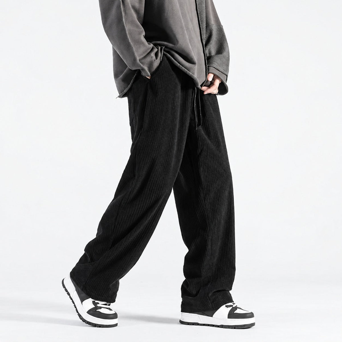 Men's Jogging Pants with Loose Fit Drawstring Waist Wide Leg Line
