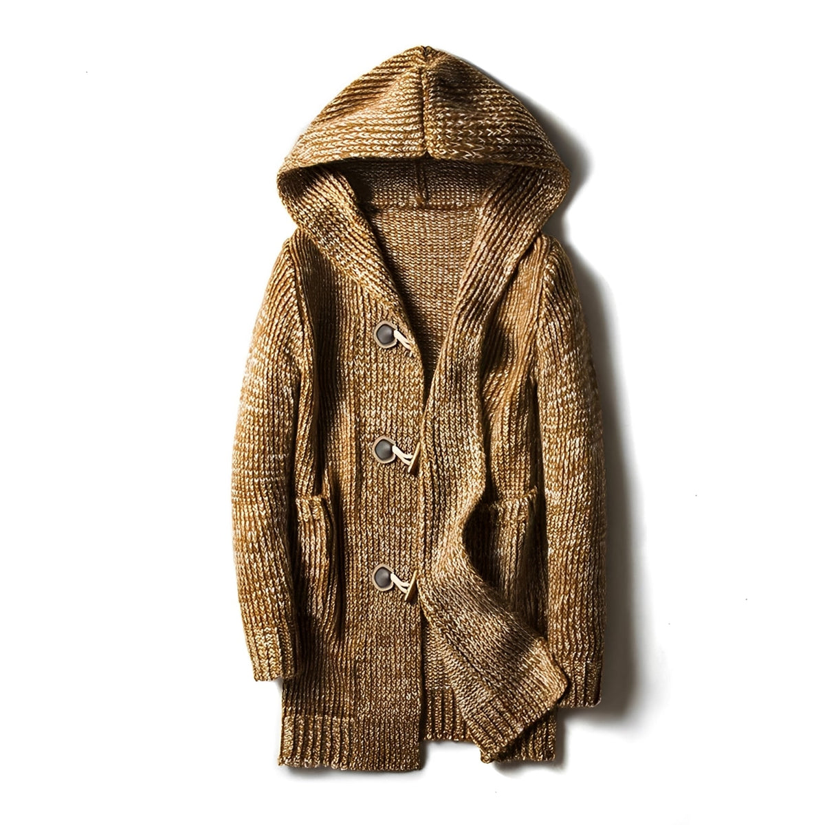 Men's hooded knit jacket - Button placket, side pockets, relaxed fit