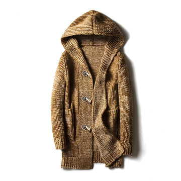 Men's hooded knit jacket - Button placket, side pockets, relaxed fit
