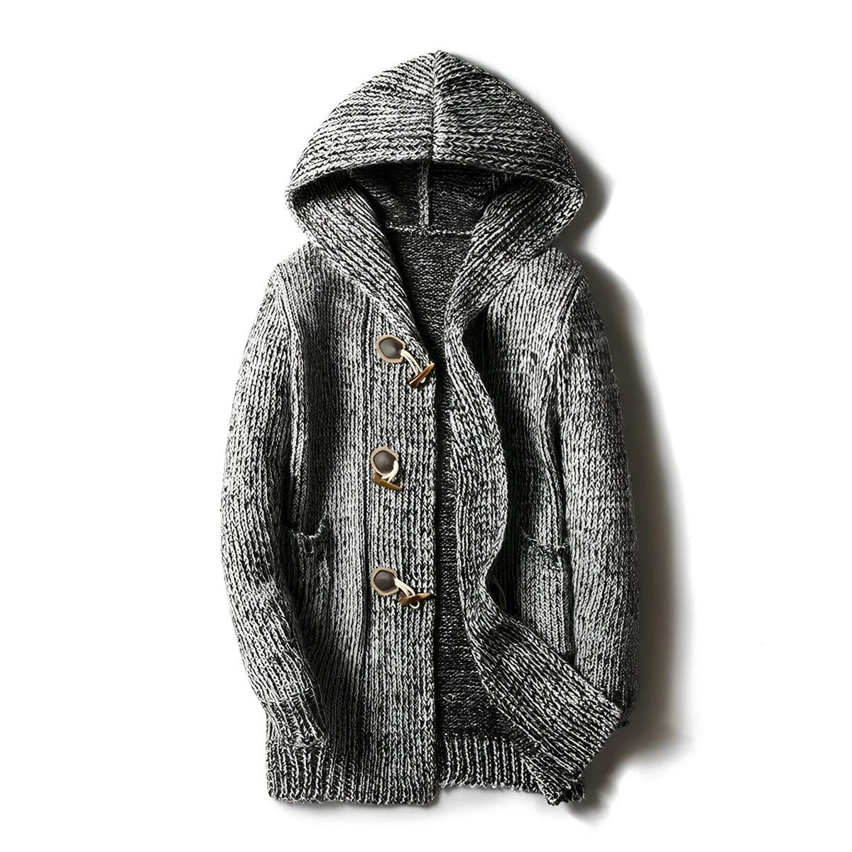 Men's hooded knit jacket - Button placket, side pockets, relaxed fit
