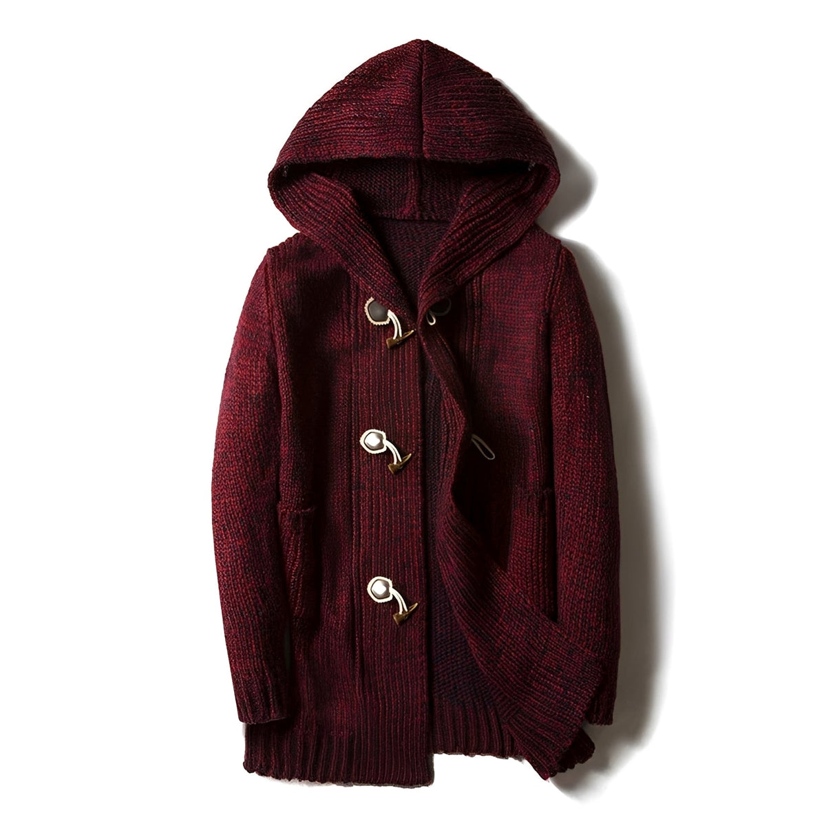 Men's hooded knit jacket - Button placket, side pockets, relaxed fit