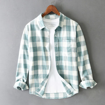 Men's Checkered Shirt with Button Placket and Chest Pocket - Regular Cut