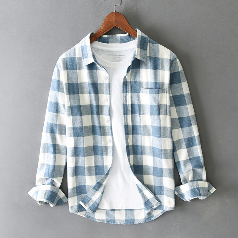 Men's Checkered Shirt with Button Placket and Chest Pocket - Regular Cut