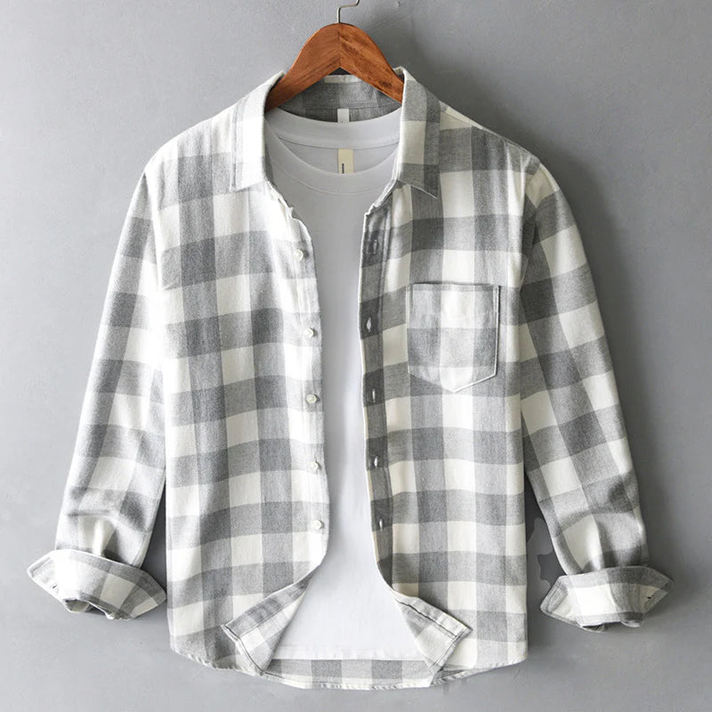 Men's Checkered Shirt with Button Placket and Chest Pocket - Regular Cut