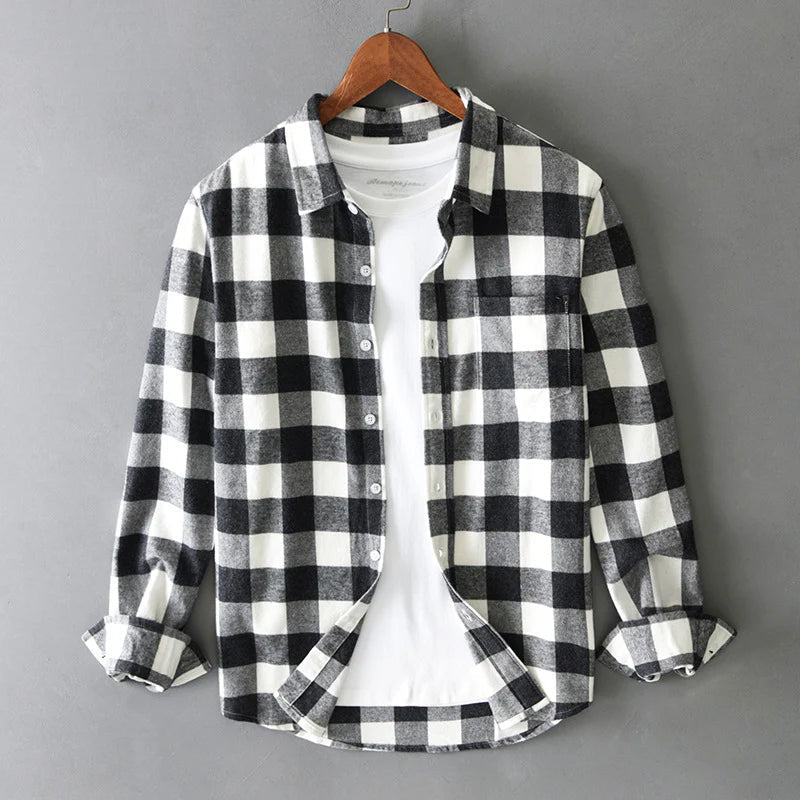 Men's Checkered Shirt with Button Placket and Chest Pocket - Regular Cut