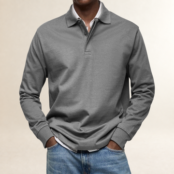 Men's Long Sleeve Polo Shirt - Classic Fit, Button Placket, Versatile