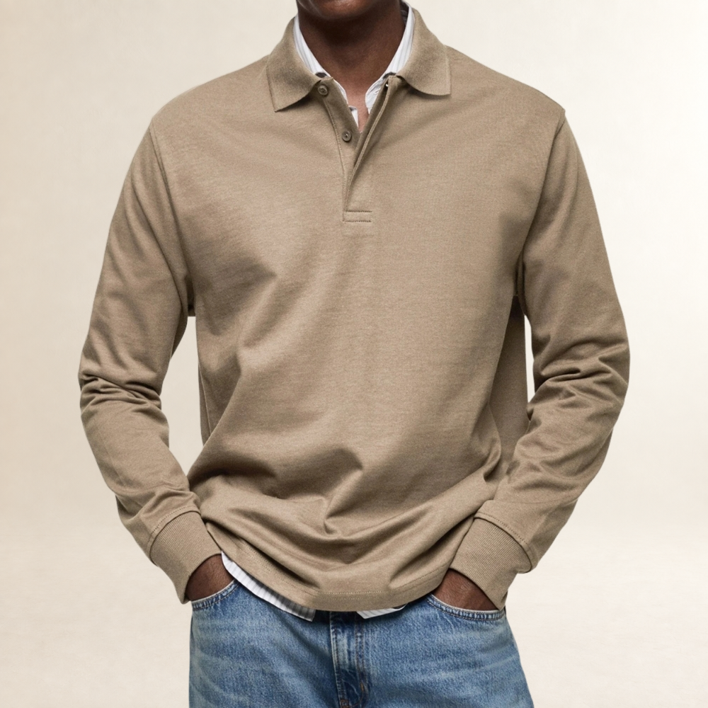 Men's Long Sleeve Polo Shirt - Classic Fit, Button Placket, Versatile