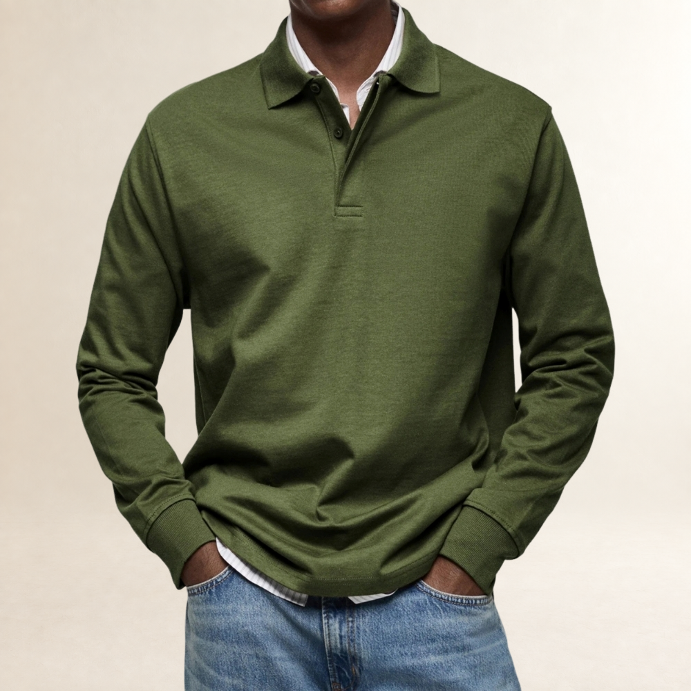 Men's Long Sleeve Polo Shirt - Classic Fit, Button Placket, Versatile