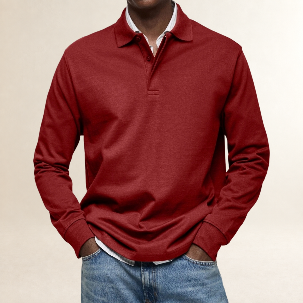 Men's Long Sleeve Polo Shirt - Classic Fit, Button Placket, Versatile